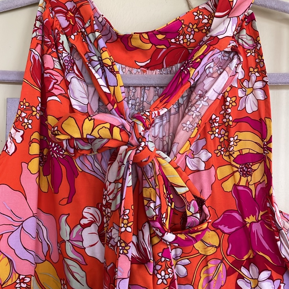 Vince Camuto Red Floral Maxi Dress with Pink & Yellow Accents - Picture 3 of 9